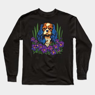 King Charles Spaniel with Irises illustration Long Sleeve T-Shirt